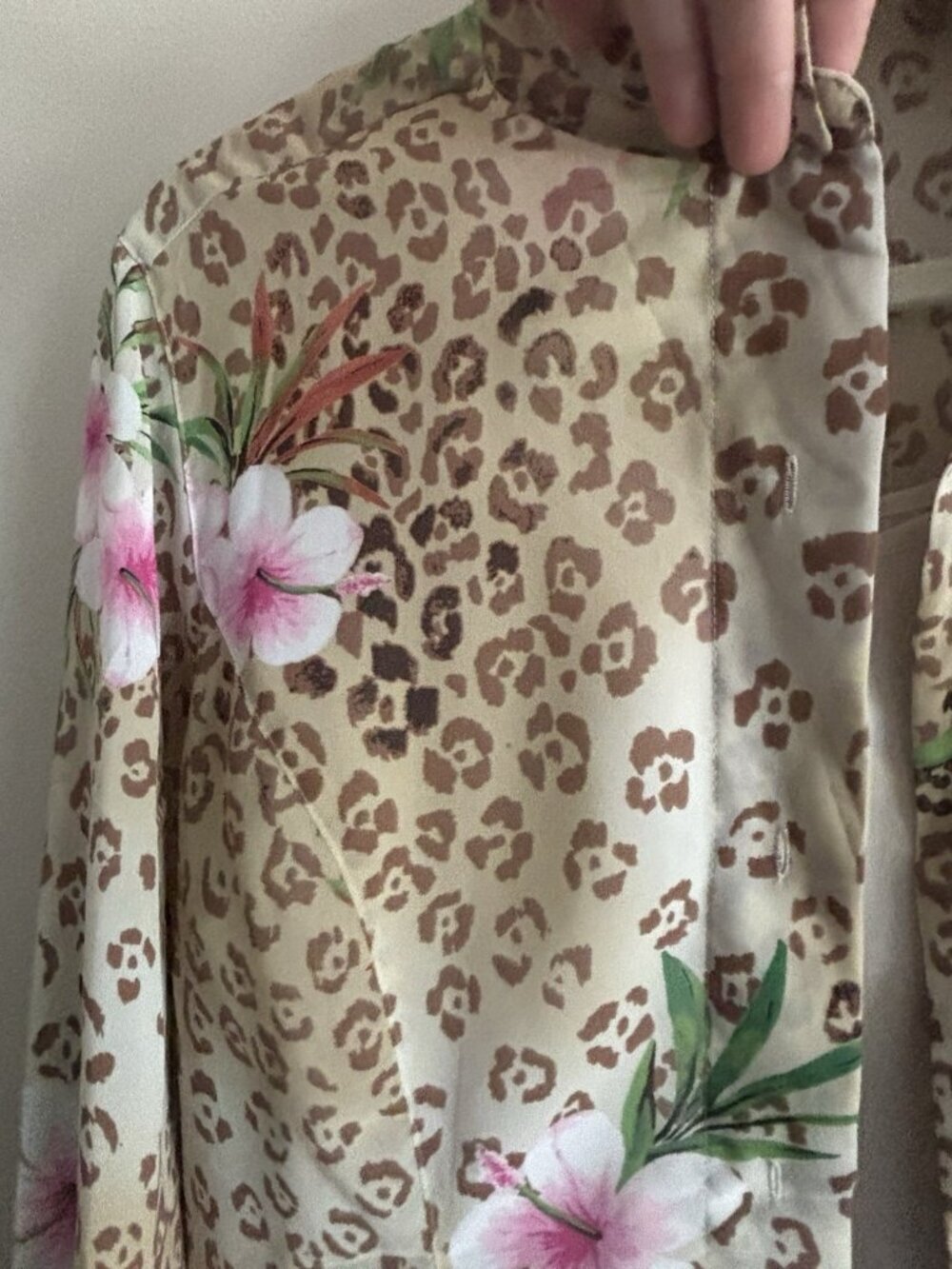 Laura Scott Woman Animal Print and Floral Blouse Top Cami Sheer Brown Pink 12‎ - Picture 3 of 12